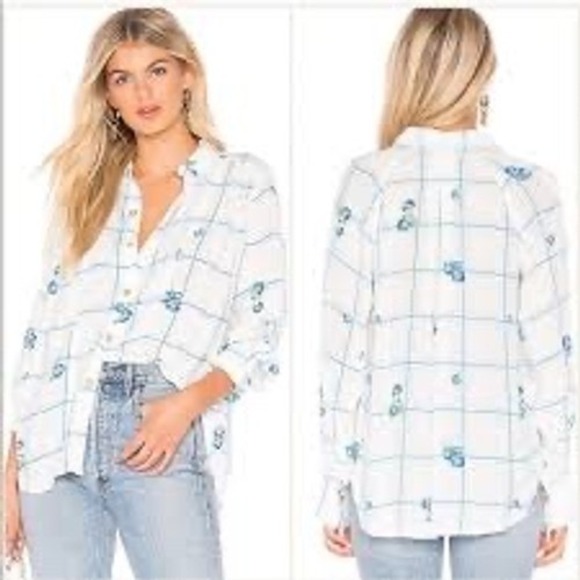 Free People Tops - Free People window to my heart blue & white floral‎ button down shirt Women's XS